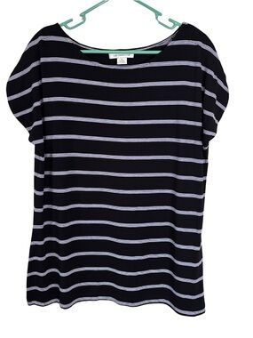 3/$20 Liz Claiborne Black Cap Sleeve Tee with Blue & White Stripes